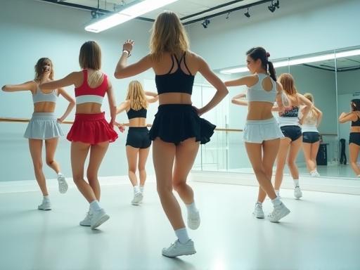 연습실에서 춤을 연습하는 아이돌 그룹